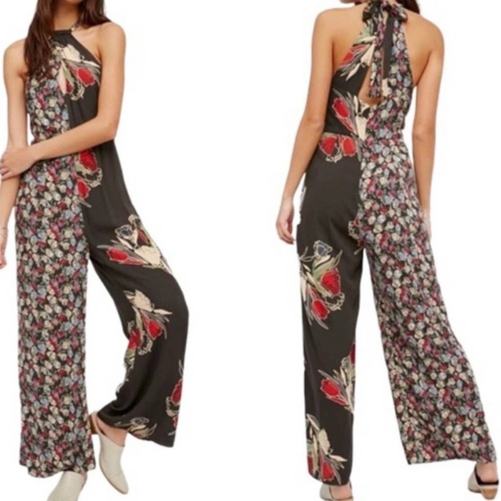 Free People Floral Print Halter Neck Jumpsuit